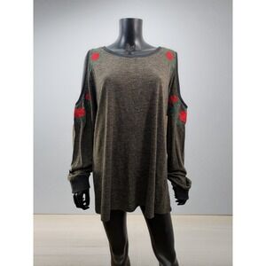 Michael‎ Kors Cold Shoulder Embroidered Rose Knit Top Size L NWT